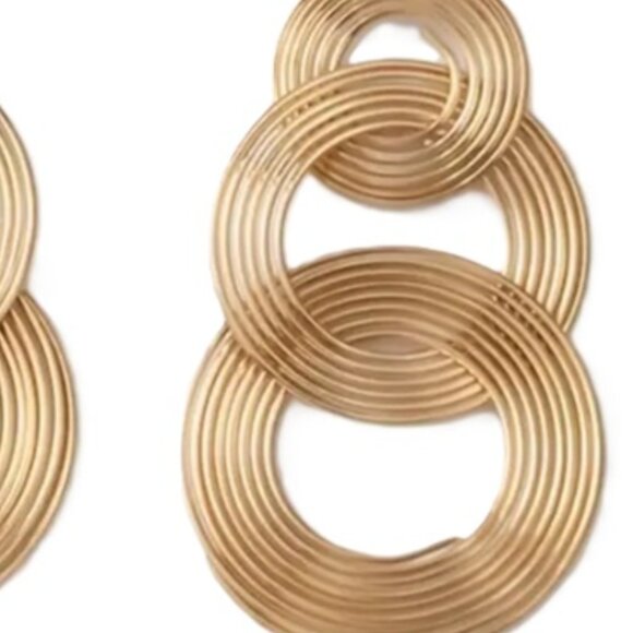 Elegant 14k Gold Plated Multi-Layered Circular Dangle Statement Earrings - Picture 2 of 3